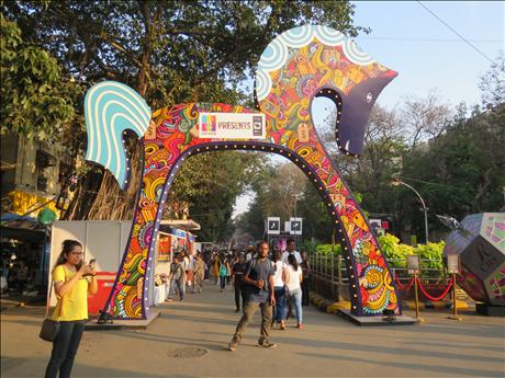 Kala Ghoda Art Festival near a sea view hotel on Marine Drive, Mumbai, showcasing vibrant artworks and cultural festivities
