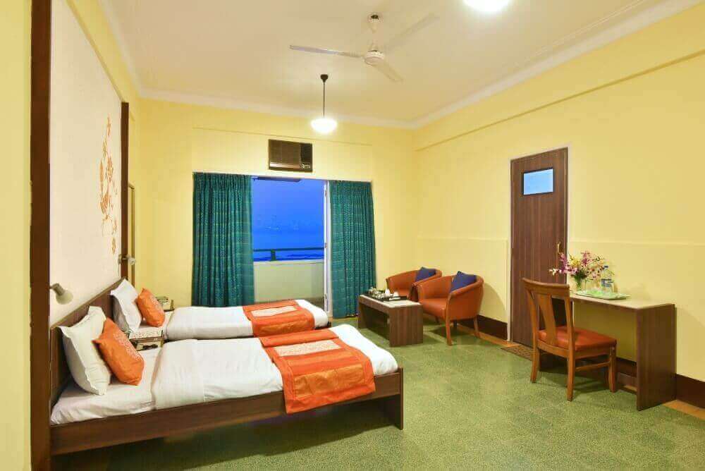 Elegant room with a mesmerizing sea view in a Mumbai sea view hotel, providing a serene and luxurious stay by the ocean.